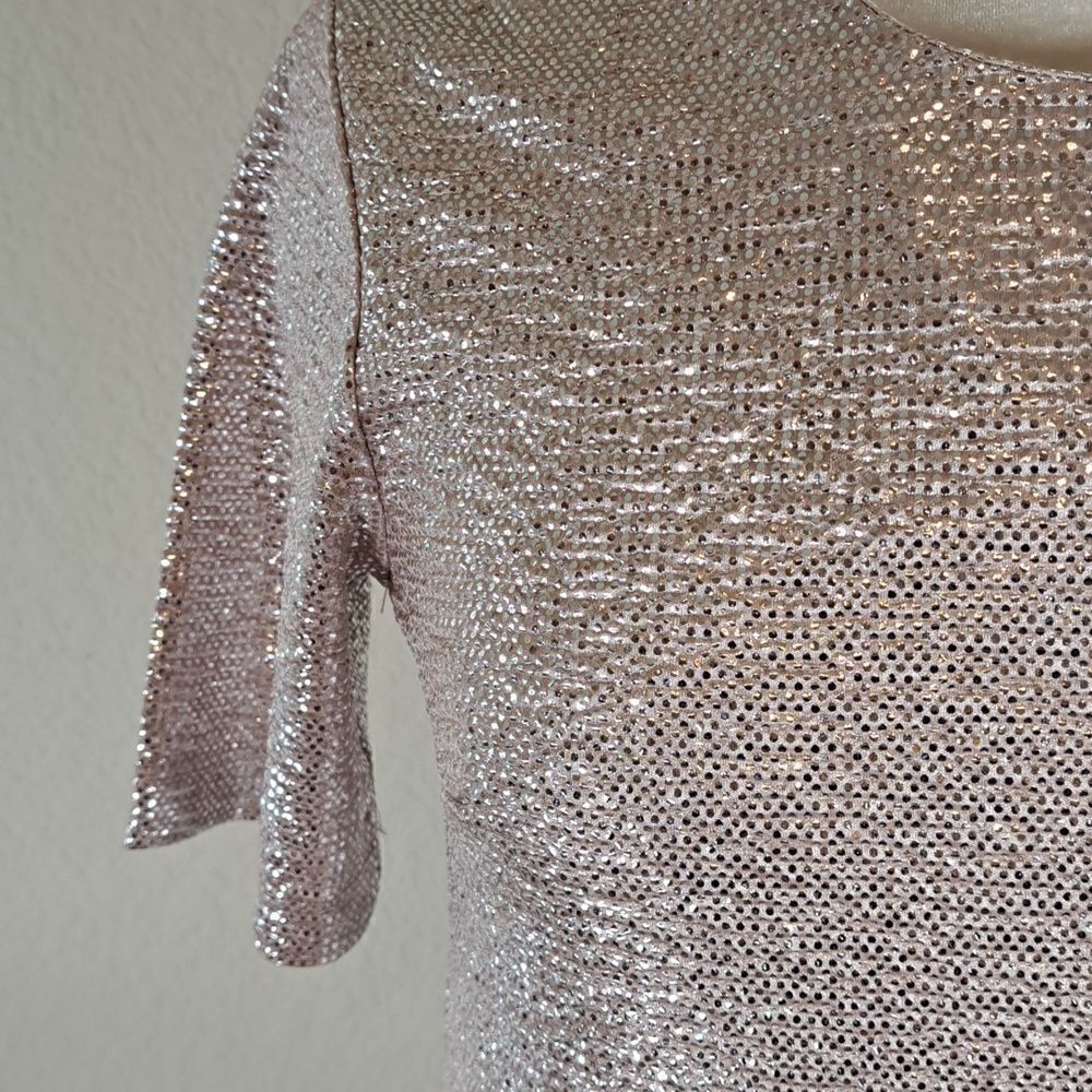 Monteau Los Angeles Women’s Top Shimmer Sparkly Short Sleeve Glitter Metallic S - Picture 2 of 13